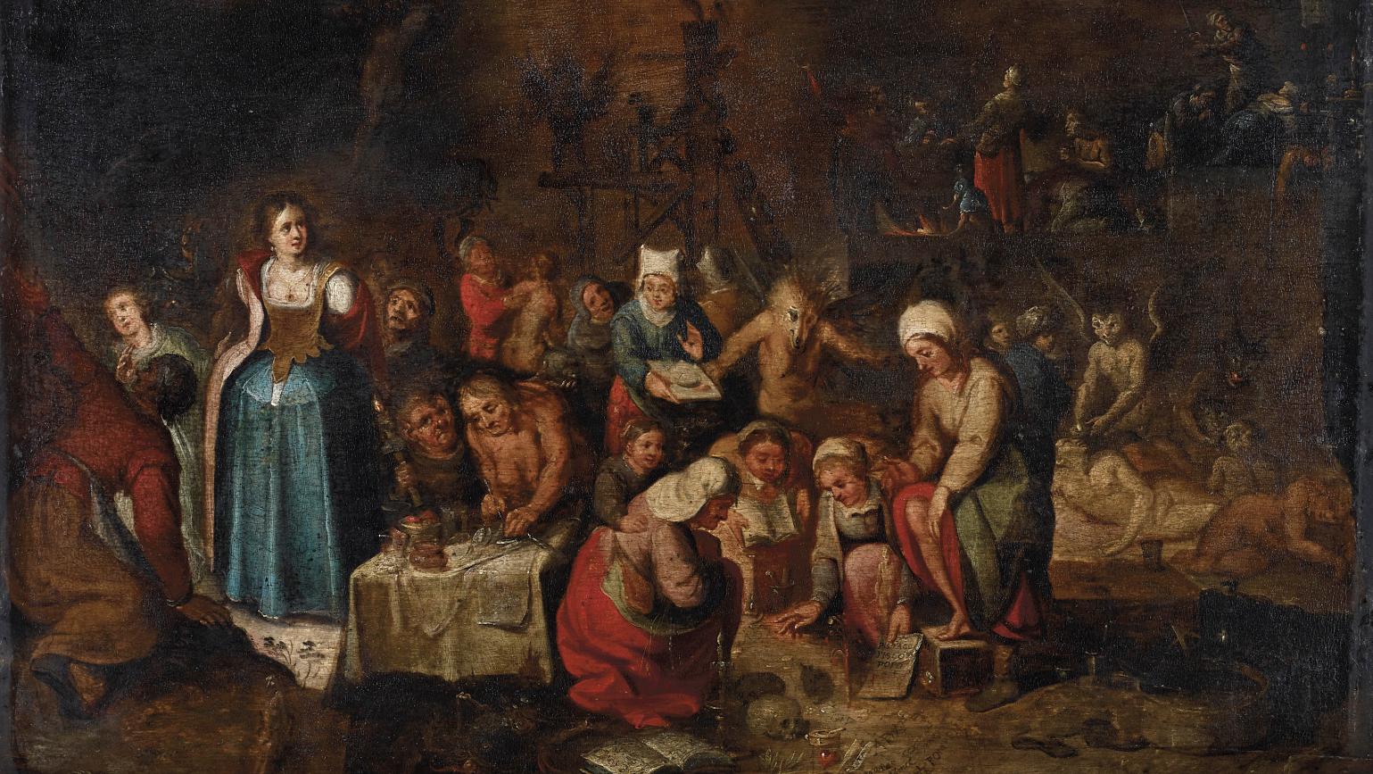 Atelier de Frans Francken II, dit «le Jeune» (1581-1642), Scène de sabbat dite aussi... La cuisine des sorcières, façon Frans Francken II 