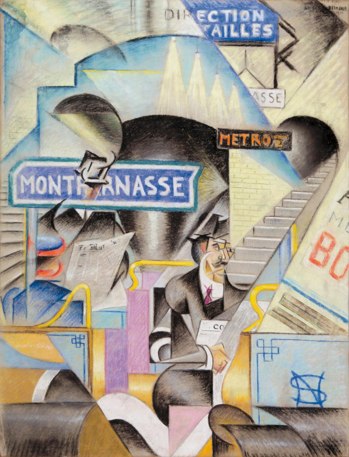 Félix Del Marle (1889-1952), Station de métro Montparnasse, 1914, pastel signé et daté, 64 x 49 cm. Adjugé : 31 280 € 