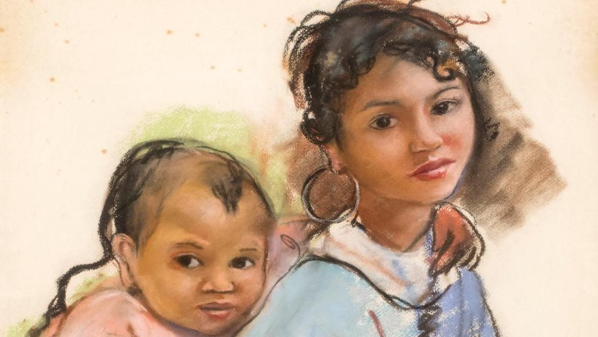 Zinaïda Serebriakova (1884-1967), Mère et enfant, 1932, pastel, 61 x 46 cm. Adjugé :... Serebriakova, souvenirs du Maroc