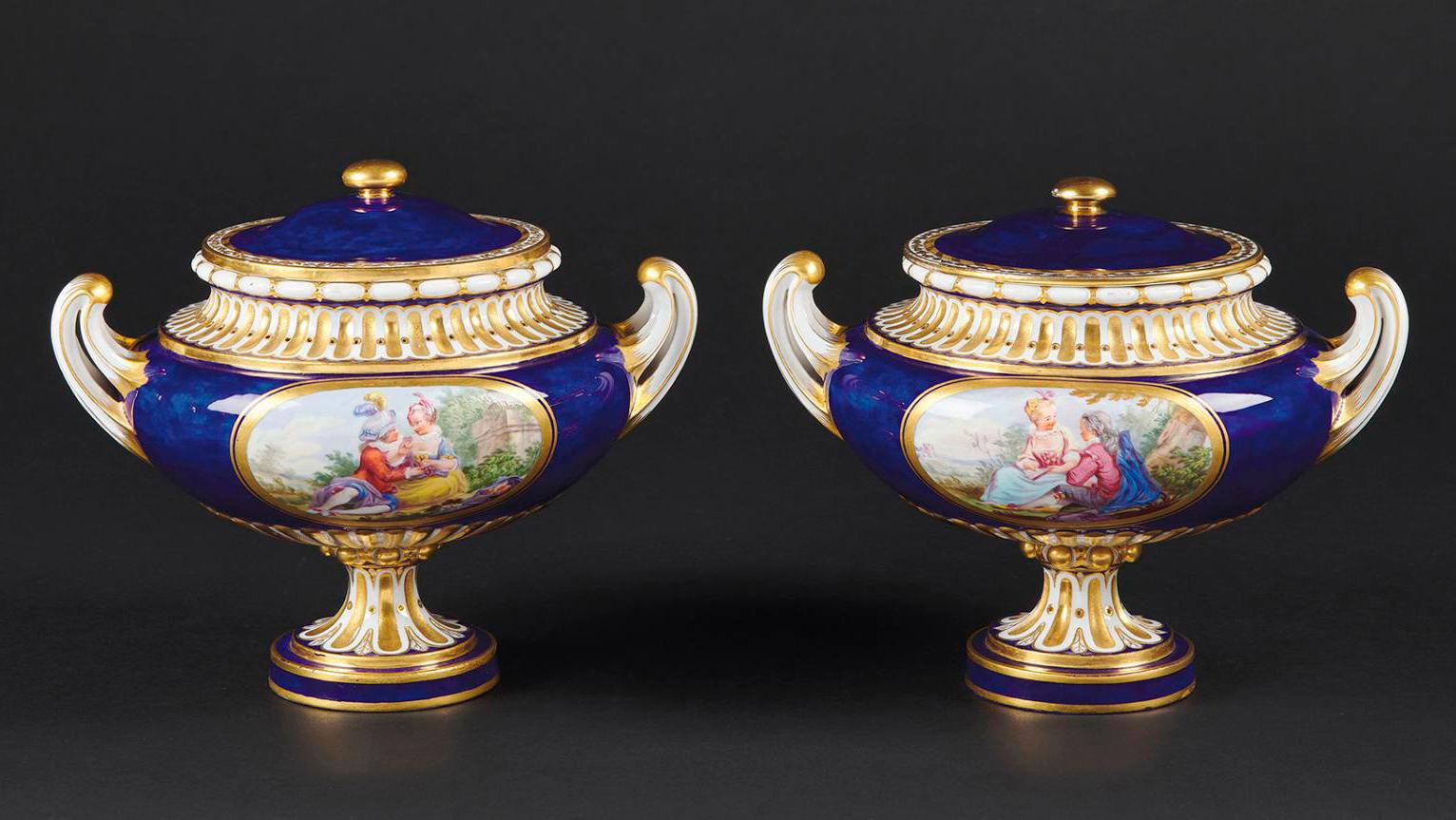 Sèvres. Pair of German “cassolette” vases in soft-paste porcelain with polychrome... An English Passion for Sèvres