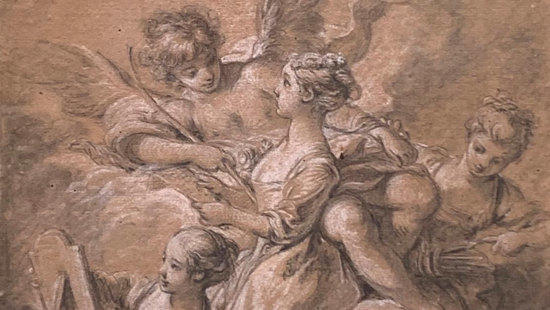 François Boucher (1703-1770), L’Amour apprenant à une jeune fille à lire, pierre... Les plaisirs et les jeux selon François Boucher