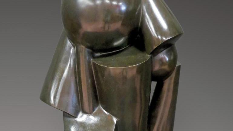 Joseph Czaky (1888-1971), Cônes et sphères, 1919, bronze à patine noire signé et... Du cubisme de Czaky au matiérisme de Rebeyrolle