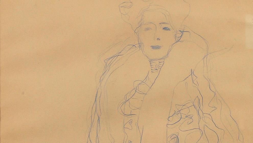 Gustav Klimt (1862-1918), Étude pour le portrait de Fritza Riedler, crayon bleu sur... Le bleu Klimt