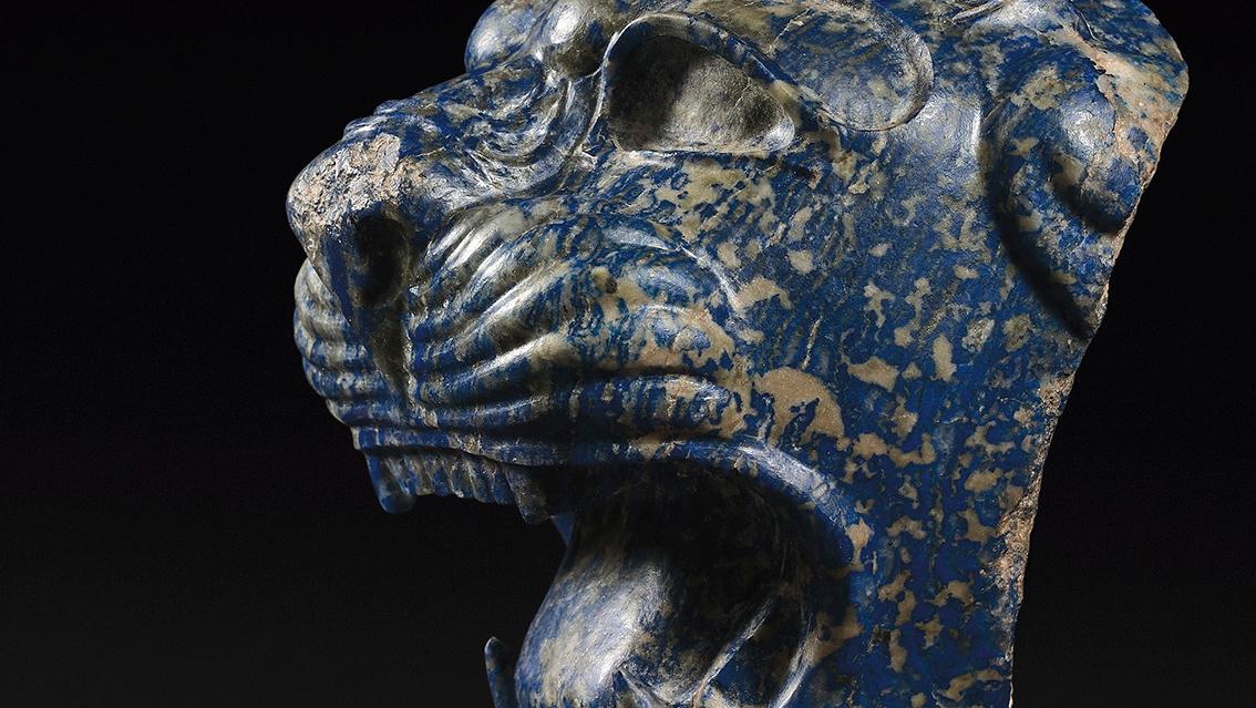 Middle East, neo-Assyrian, 9th-8th century BC. Lapis-lazuli head of a roaring lioness,... The Blue Period of Assyrian Art 