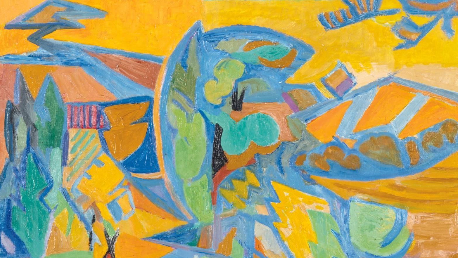 André Lhote (1885-1962), Mirmande, huile sur toile, 1960, 54,5 x 65 cm. Adjugé :... André Lhote dans son fief de la Drôme