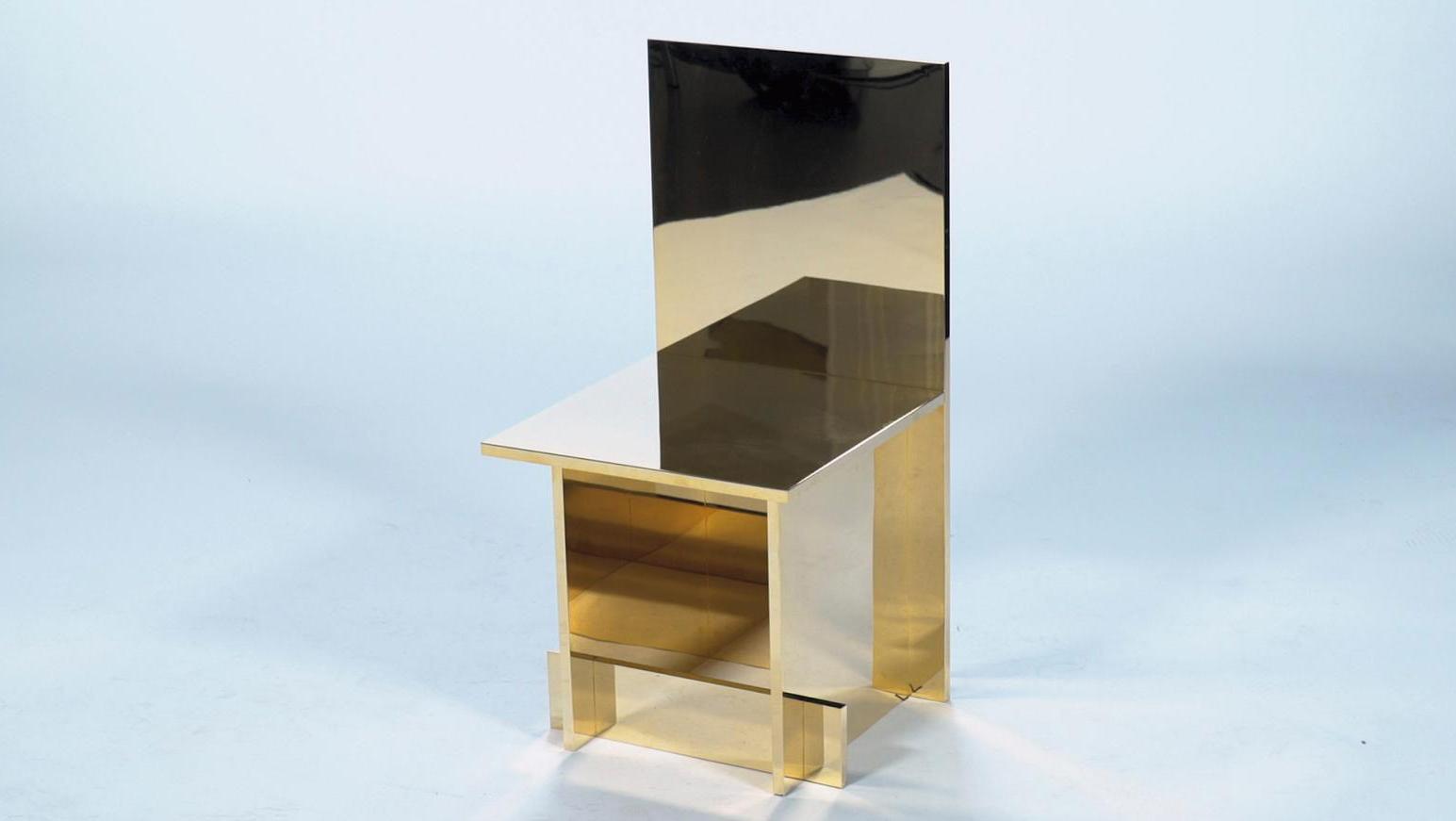 Céline, chair 01 "Dorée" in gold-plated stainless steel, never sold, 80 x 40 x 47... Fashion for Sidaction