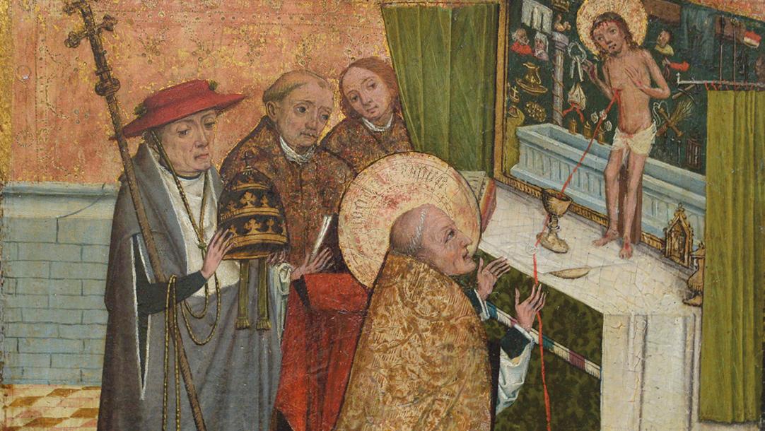 Atelier de Bernt Notke, vers 1480, La Messe de Saint Grégoire, peinture mixte et... Atelier de Bernt Notke, à Lübeck