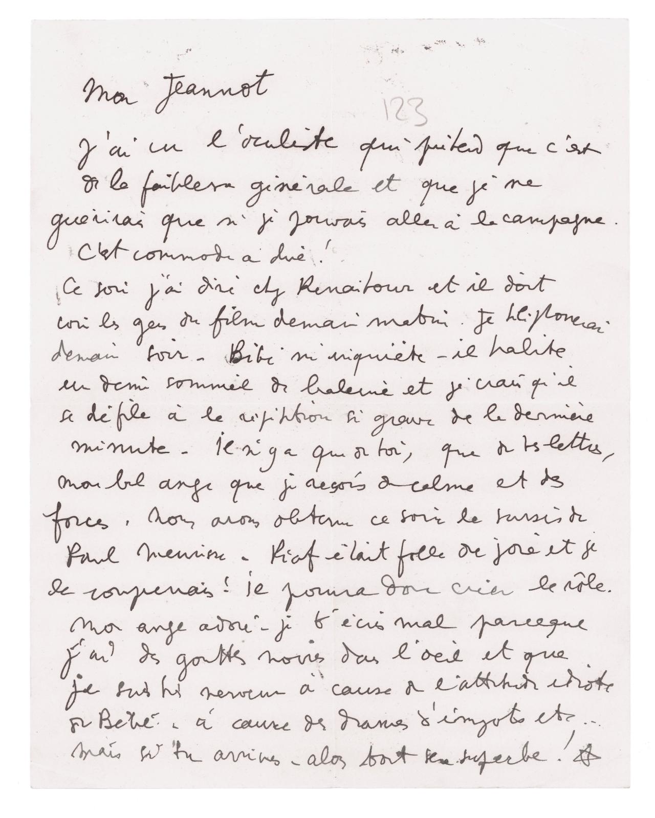 Jean Cocteau (1889-1963), lettre autographe signée adressée à Jean Marais, vers 1940, 1 page à l’encre. Neuilly, 19 juin 2020. Aristophil.