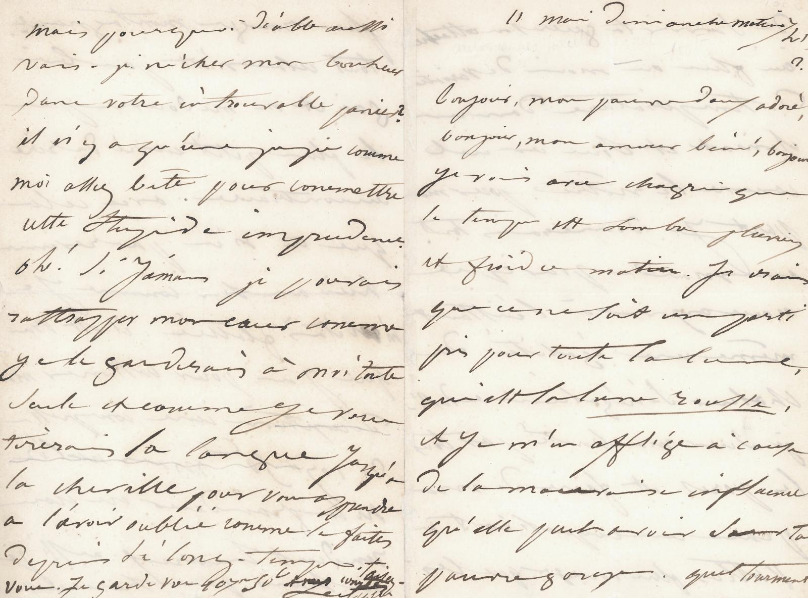 Juliette Drouet (1806-1883), lettre autographe signée «Juliette», 11 mai [1845 ?], à Victor Hugo, 4 pages. Paris, Drouot, 6 octobre 2020. 