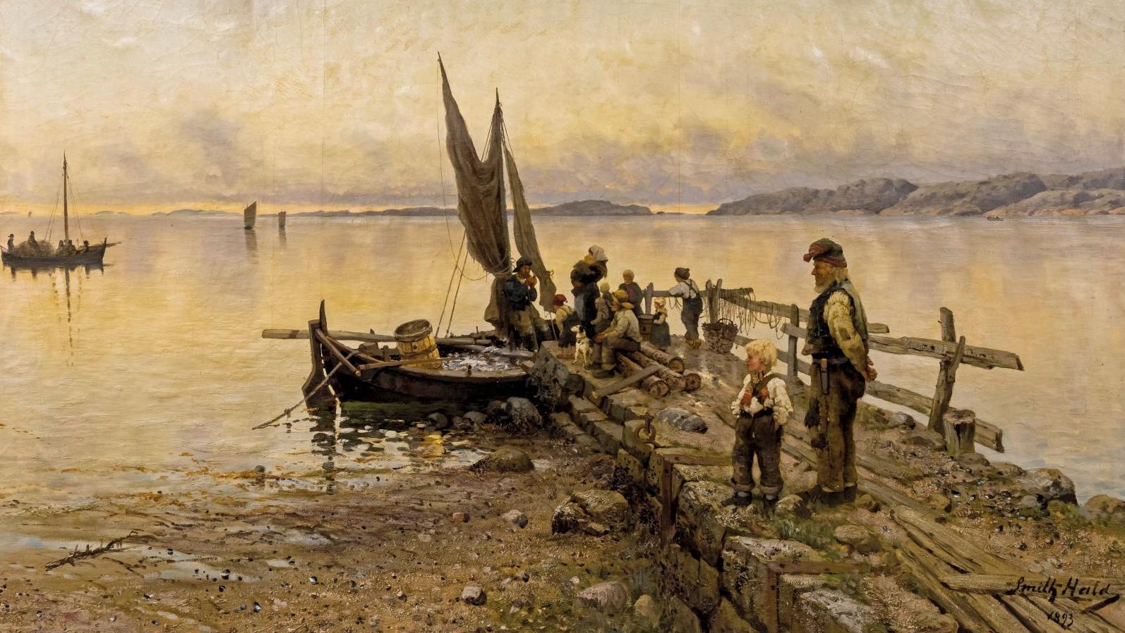 Frithjof Smith-Hald (1846-1903), Retour de pêche, 1893, huile sur toile signée et... Les écoles norvégienne et belge en Provence