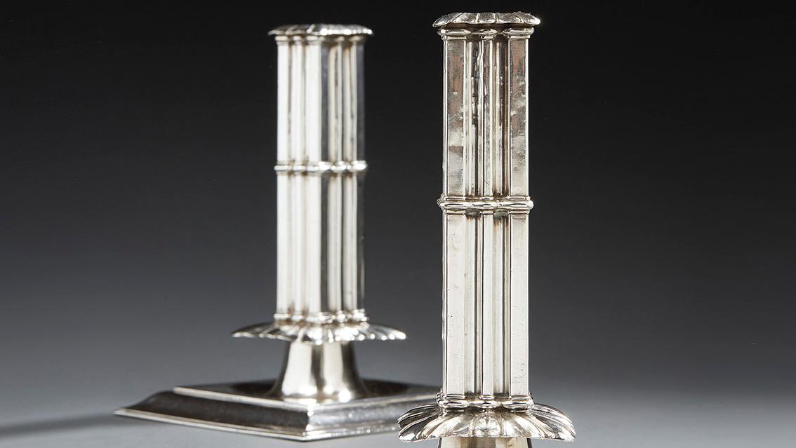 Antoine I Neyrat, pair of fluted-stem candlesticks with collars, Clermont-Ferrand,... Silverwork Sets the Table