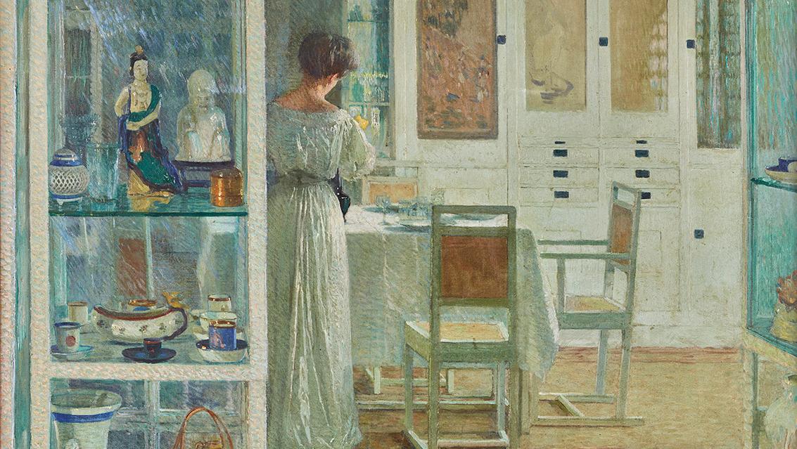 Carl Moll (1861-1945), Weißes Interieur (Intérieur blanc), 1905, huile sur toile,... Un chef-d’œuvre inédit de Carl Moll