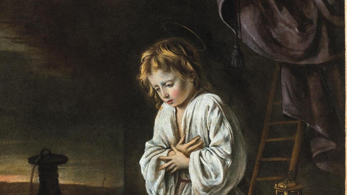 Frères Le Nain, Jésus enfant en adoration de la Croix, huile sur sa toile d’origine,... Mystérieuse, intense et inédite
