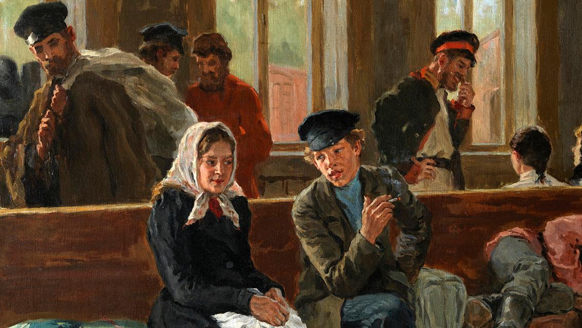 Porfiri Egorovitch Pilaev (1873-1911), Hall de gare en province, 1902, huile sur... Pilaev, la Russie grandeur nature