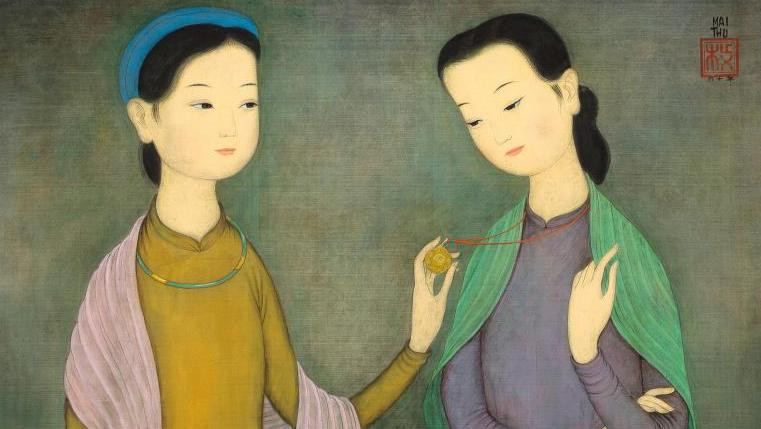 Mai Trung Thu (1906-1980), Le Coffret à bijoux, 1960, encre et couleurs sur soie,... Vietnam-France, deux cultures en miroir