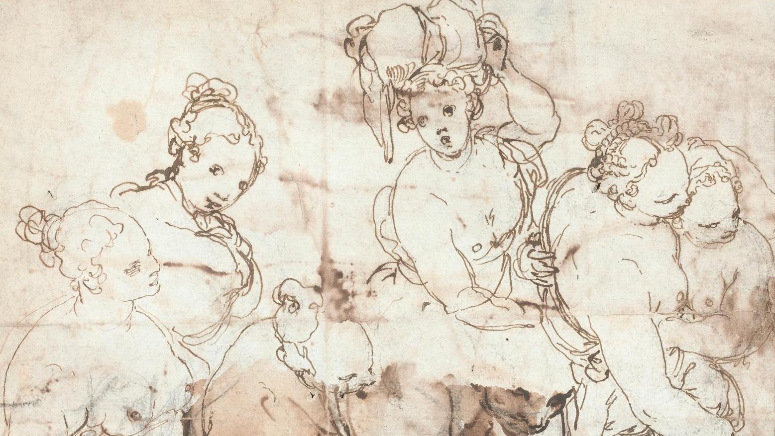 Taddeo Zuccaro (1529-1566), Sept études de femmes, au verso une esquisse de paysage... Taddeo Zuccaro, révélation maniériste