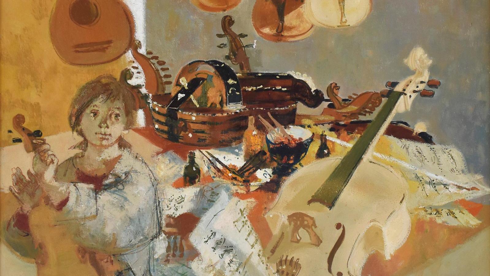 Lucien Fontanarosa (1912-1975), Le Jeune Luthier, 1973, huile sur toile signée, au... Fontanarosa versus Mathieu