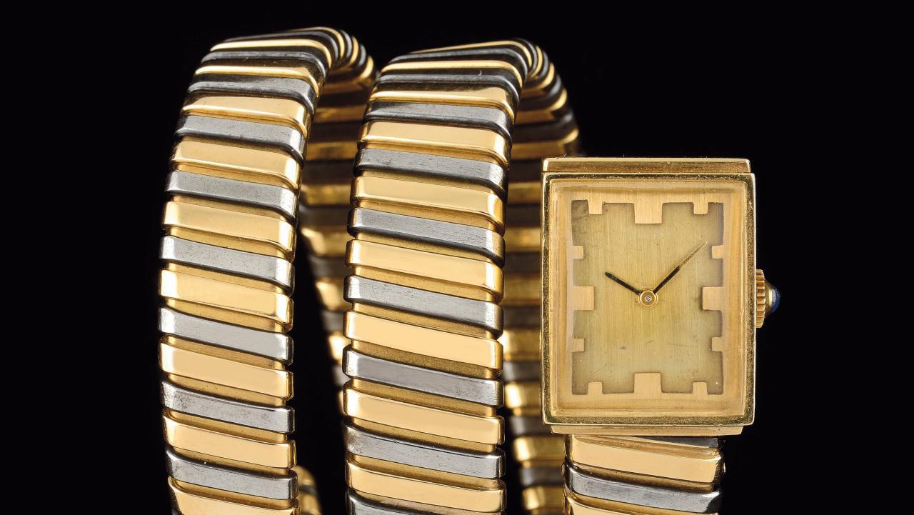 Bulgari, Serpenti tubogas watch, c. 1970, yellow gold 18k.© Karry The Tubogas: The Amazing Tube That Revolutionized Watchmaking