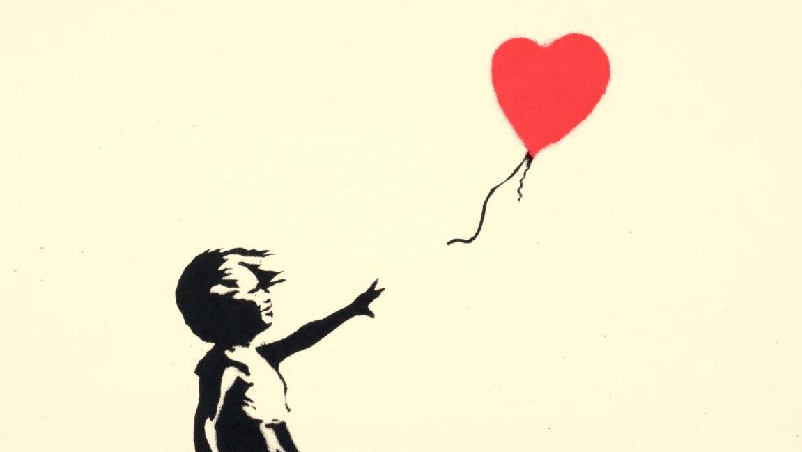 Banksy (né en 1974), Girl with Balloon, 2004, sérigraphie en couleurs dédicacée,... Banksy abat les murs