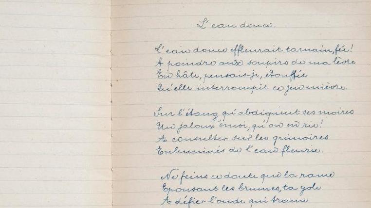 André Breton (1896-1966), manuscrit autographe de 17 poèmes 1915-1916, carnet in-12... Pissarro, Breton, Zola, Massenet ou Lafayette