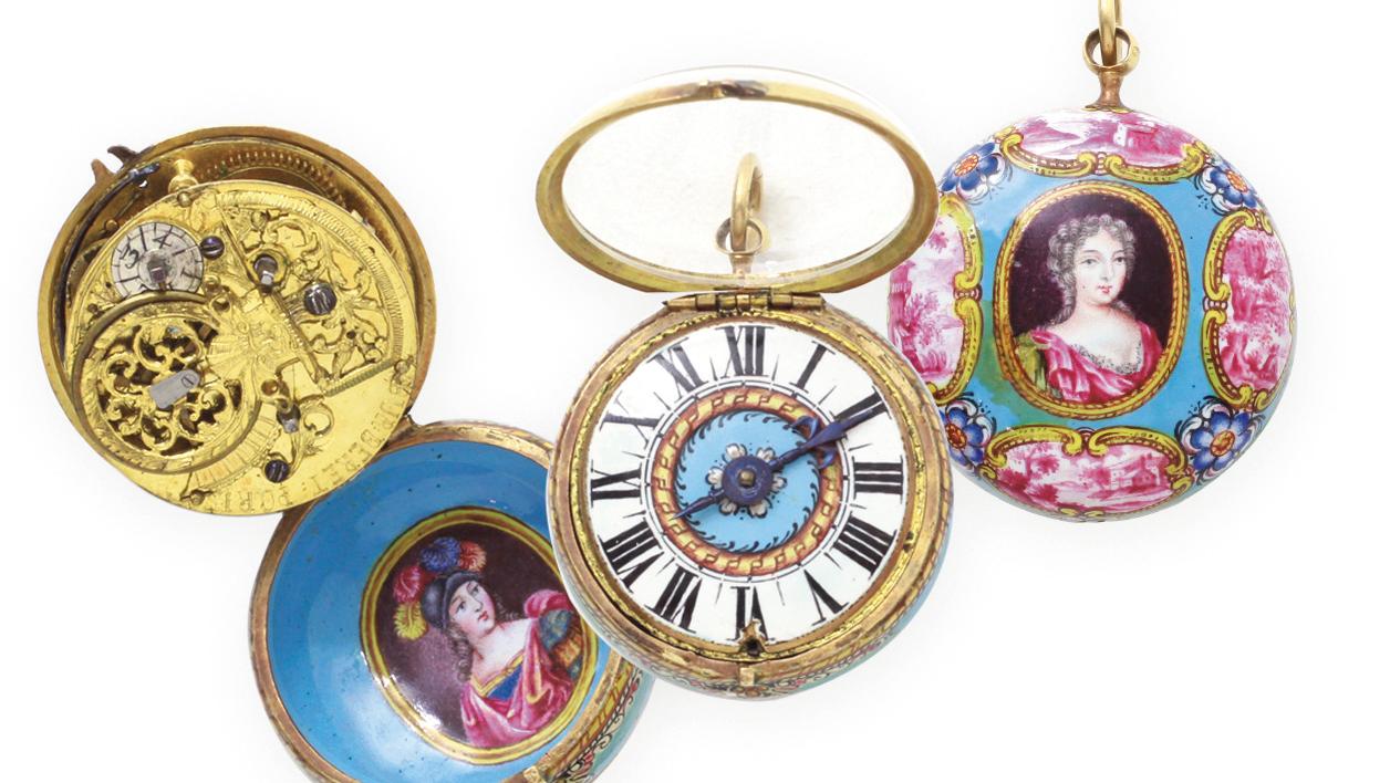 Début du XVIIIe siècle, fin du XVIIIe siècle pour le mouvement, petite montre bassine... Bijou horloger du XVIIIe siècle