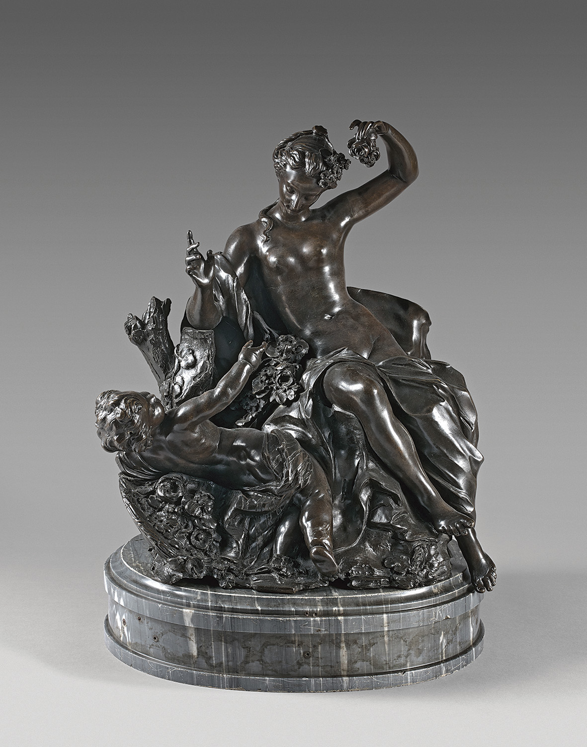 It will take €40,000/60,000 to land this Louis XIV bronze with a medallion patina (35.5 x 34 cm, 13. x 13.18 in) depicting a scantily-clad