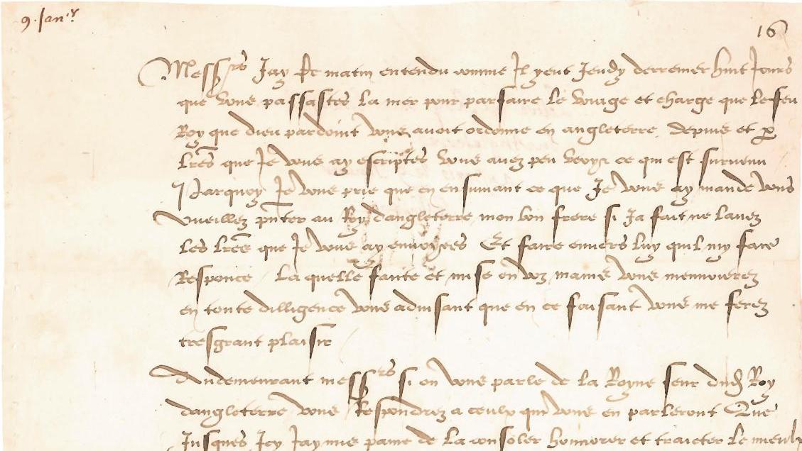 68 156 € François Ier, onze lettres signées «Francoys», janvier-avril 1515, à Jean... Cote : François Ier