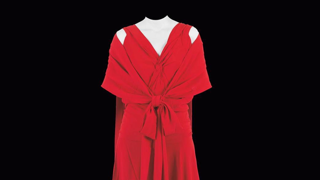 Madeleine Vionnet (1876-1975), 1930s long red crepe dress with pink silk undergarment,... The Art of the Drape by Madeleine Vionnet