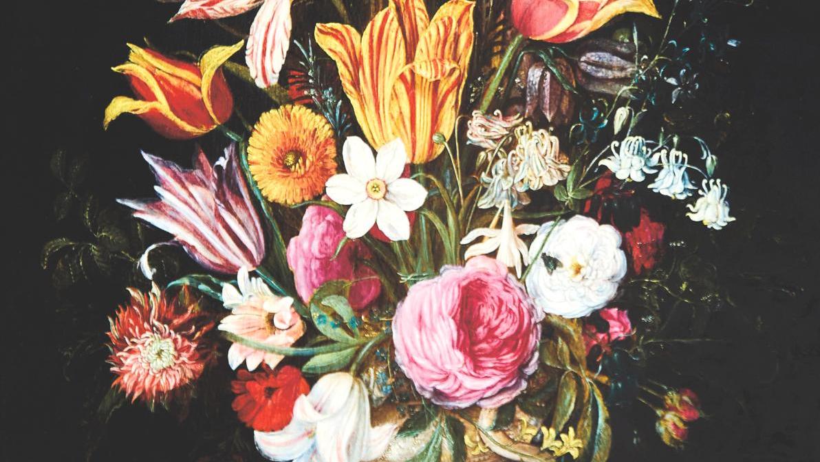 Nicolaes Gillis (1595-apr. 1632), Vase de fleurs sur un entablement, panneau de chêne,... Plaisir des yeux