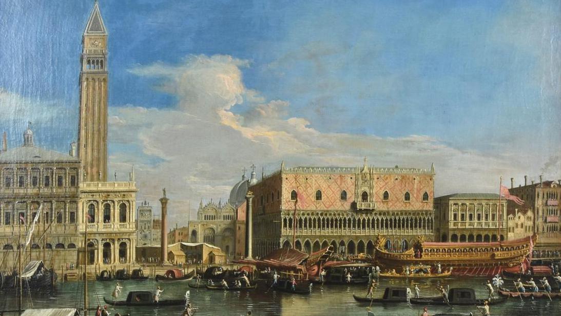 Apollonio Domenichini (1715-1770), Vue de la Salute et Le Bucentaure retournant au... Venise dans tous ses états avec Apollonio Domenichini