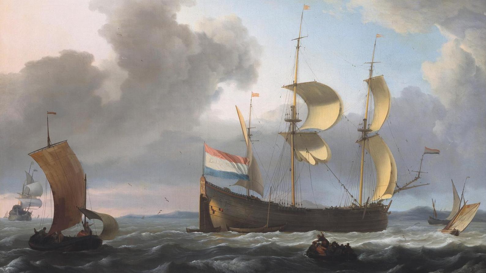 Ludolf Backhuysen (1630-1708), Marine par gros temps, toile, 44,5 x 58,5 cm. Estimation :... Une star de la peinture de marine