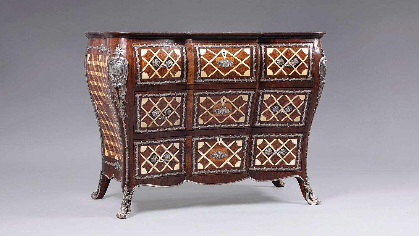 Commode with veneering in rosewood, kingwood, ebony and Karelian birch with silver... The Chest of Drawers That Came in From the Cold