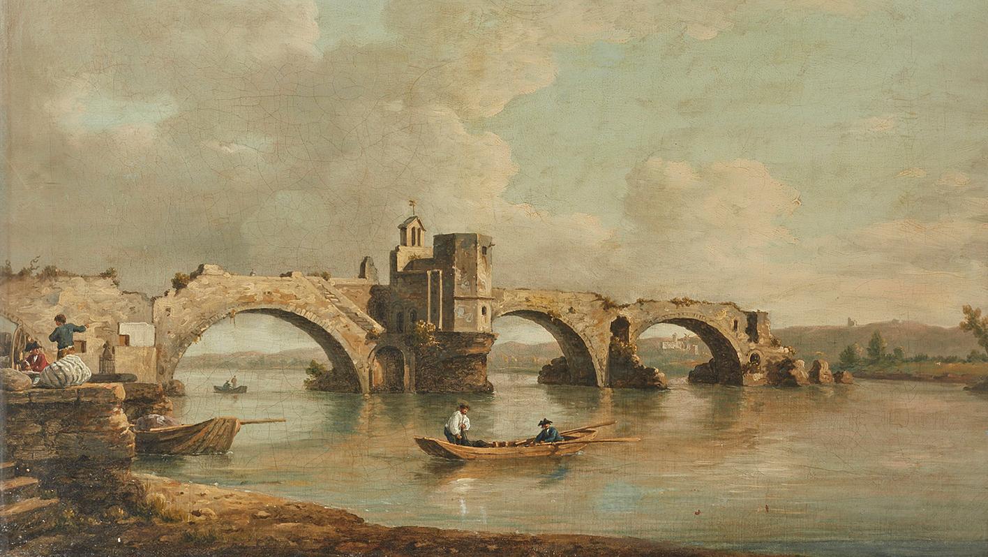 William Marlow (1740-1813), Avignon, le pont Saint-Bénézet, huile sur toile, 37 x 54 cm.... La Provence pittoresque