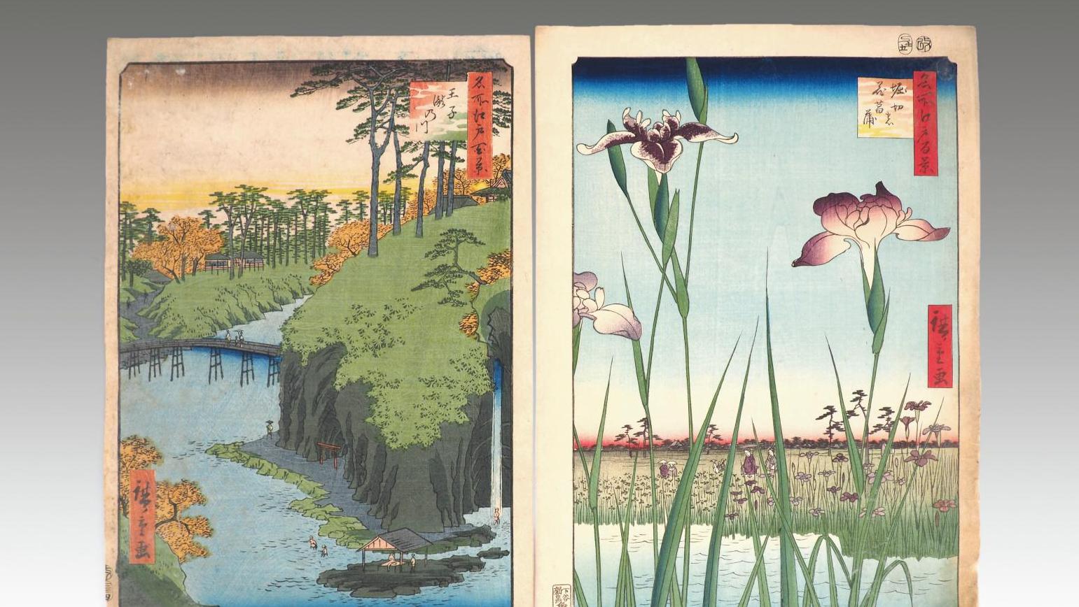 Hiroshige (1797-1858), deux estampes oban tate-e de la série des «Cent vues célèbres... Les plus belles vues d’Edo avec Hiroshige