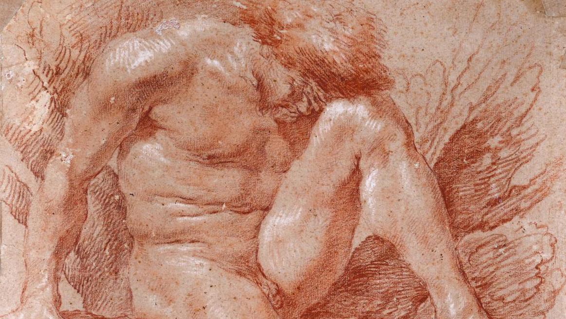 Gian Lorenzo Bernini (1598-1680), Male Nude, sanguine with light white chalk highlights,... A Record for a Bernini Male Nude