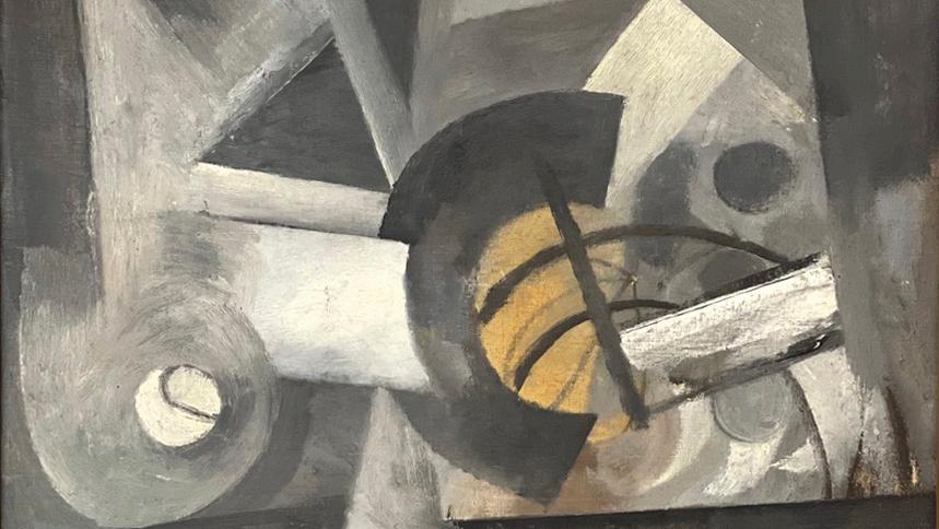 Youla Chapoval (1919-1951), Composition abstraite sur fond gris, huile sur toile... Youla Chapoval, poésie abstraite 