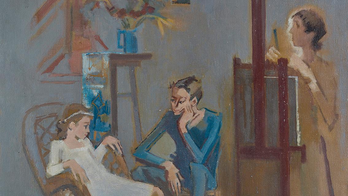 Françoise Gilot (b. 1921), Françoise Gilot et ses enfants: Claude et Paloma dans... A Rare Sighting: Françoise Gilot in Her Studio with Her Children
