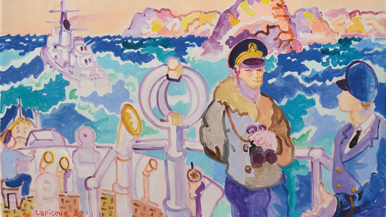 Charles Lapicque (1898-1988), Manœuvres au large de Brest, 1959, huile sur toile,... Les grandes manœuvres de Lapicque à Brest