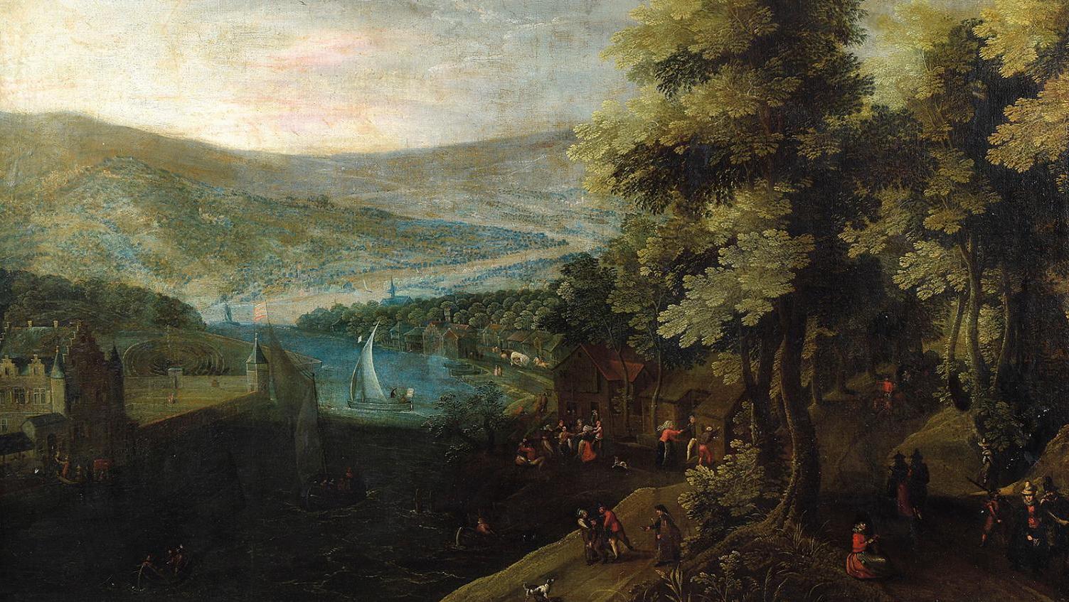 Tobias Verhaecht (1561-1631), Vue d’un château surplombant un village, toile, 98 x 178 cm.... Tobias Verhaecht : bien plus qu’un paysage !