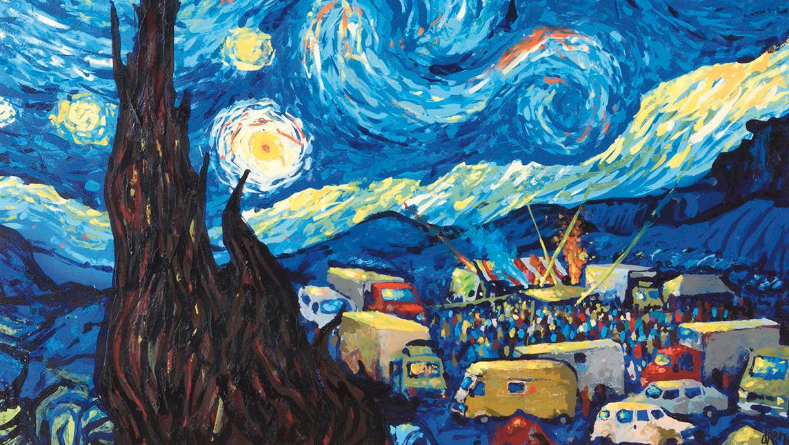 Dran (né en 1980), Starry Night in the South West of France, 2011, technique mixte... Dran : Van Gogh revival