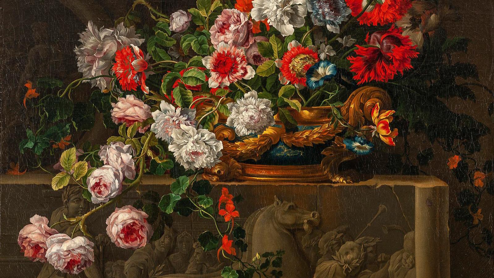 Jean-Baptiste Monnoyer (1636-1699), Un vase en lapis monté en or rempli de fleurs... Monnoyer’s 17th-Century View of Nature 