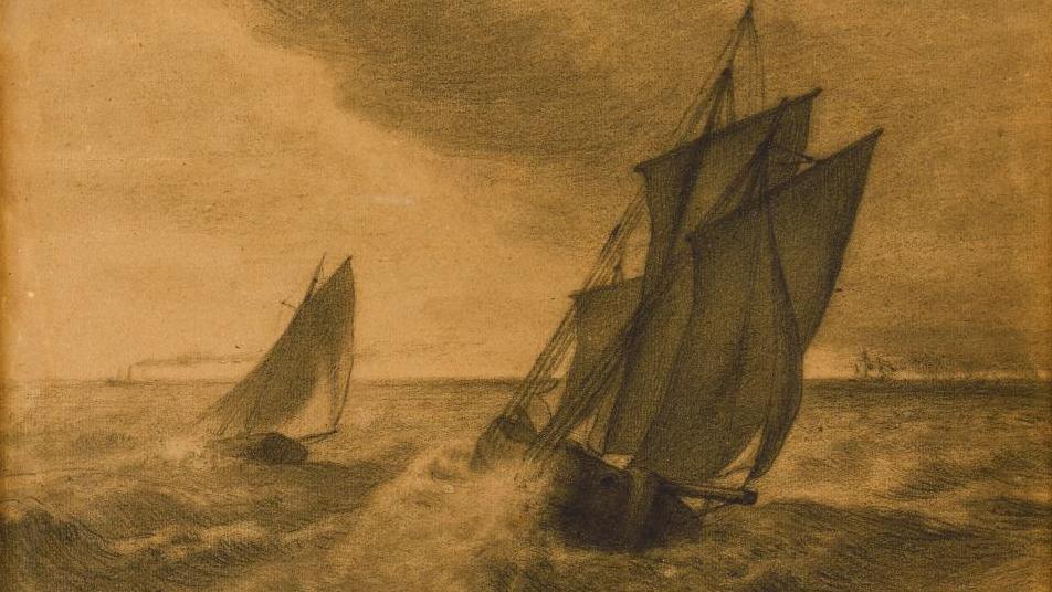 Jean-François Millet (1814-1875), Pleine mer par vent frais, un grain (Open Sea with... Jean-François Millet Goes to Sea