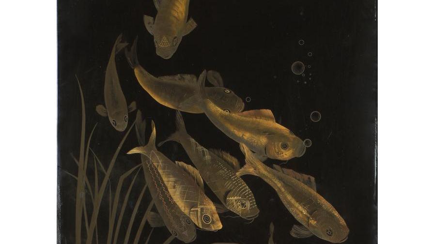 Jean Dunand (1877-1942), paravent à deux feuilles en laque noire, décor argent et... Jean Dunand, comme un poisson dans l’eau