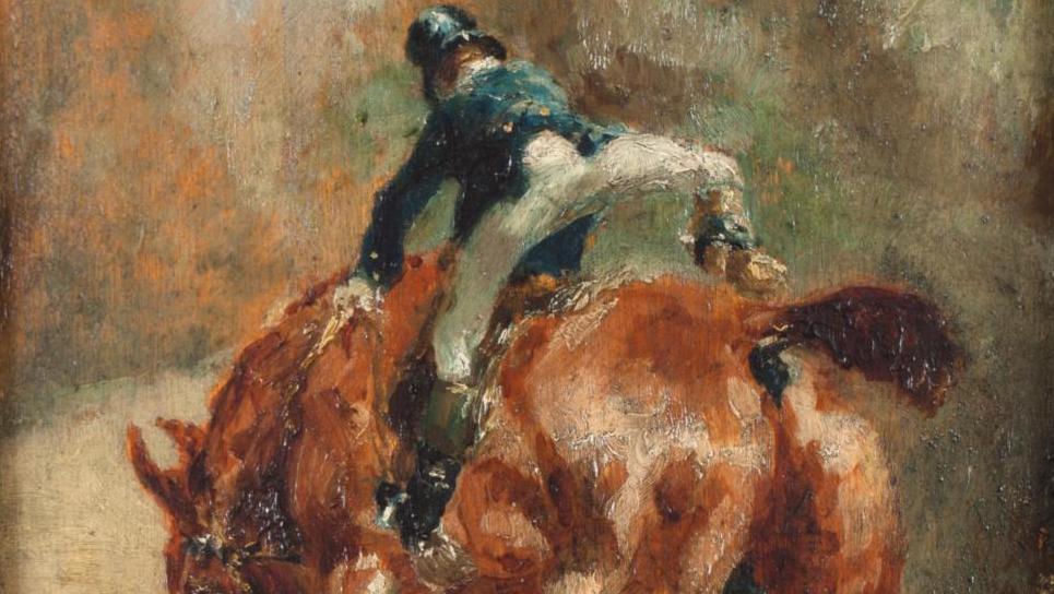 Henri de Toulouse-Lautrec (1864-1901), Jeune cavalier enfourchant sa monture, 1880, huile... Un Toulouse-Lautrec historique