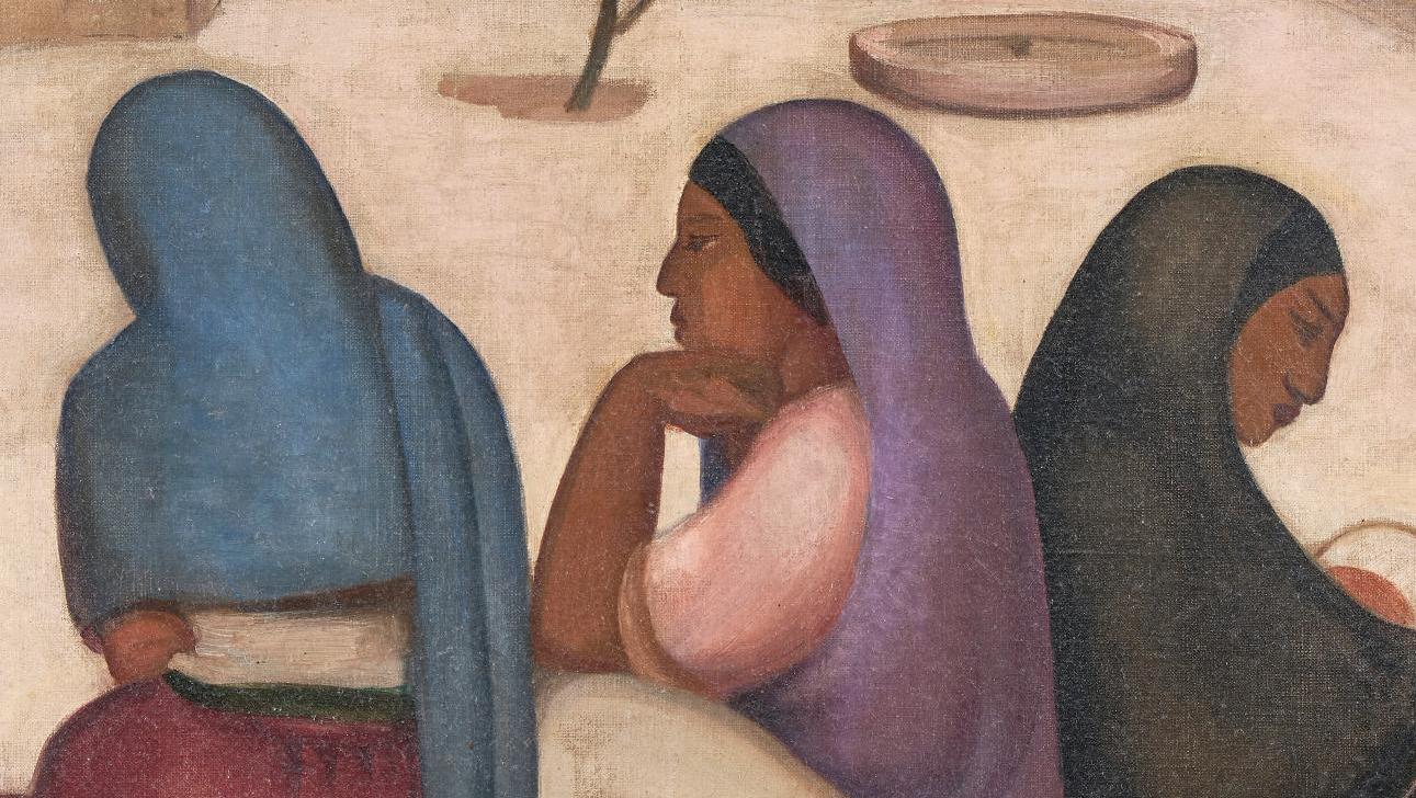Laura Rodig Pizarro (1901-1972), Three Women in a Deserted Village, oil on canvas,... Through the Eyes of Chilean Artist Laura Rodig Pizarro