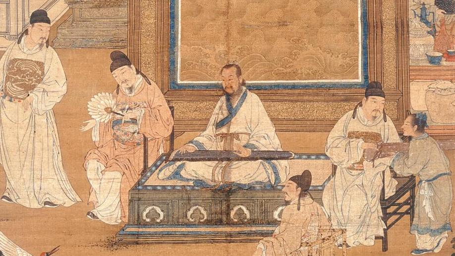Les dix-huit lettrés, anonyme, encres et couleurs sur soie, 134,2 x 76,6 cm, dynastie... Parfums d’Orient