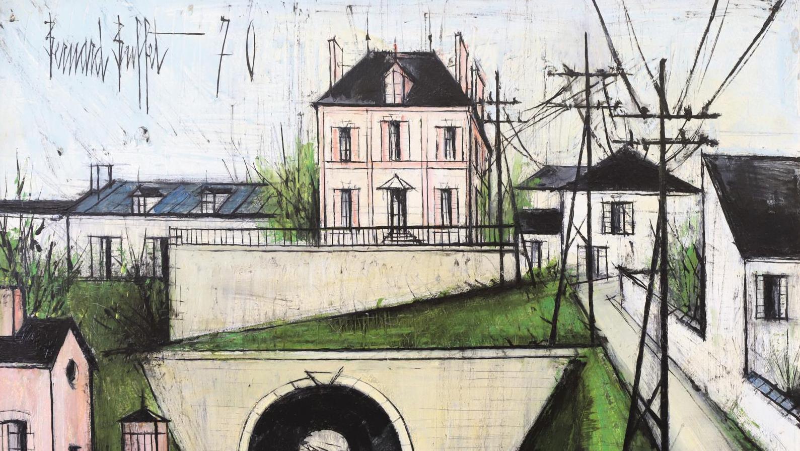 Bernard Buffet (1928-1999), Le Tunnel, oil on Isorel panel, 1970, signed and dated,... A Landscape’s Solitude Captured by Buffet