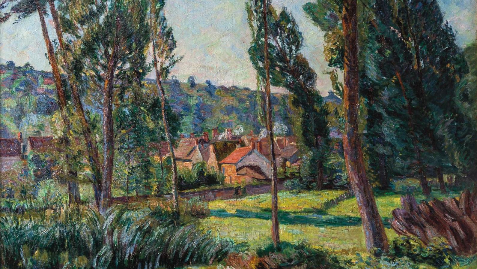 Armand Guillaumin (1841-1927), Village de Damiette, huile sur toile signée, 65 x 81 cm.... Guillaumin dans l’Essonne
