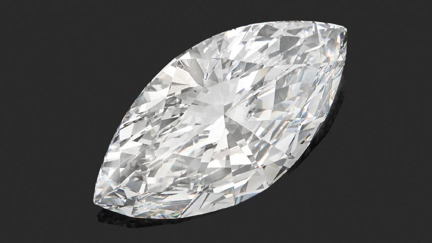 Platinum ring set with a navette-cut diamond, weight of diamond: 14.49 ct.Estimate:... A Diamond of Rare Purity