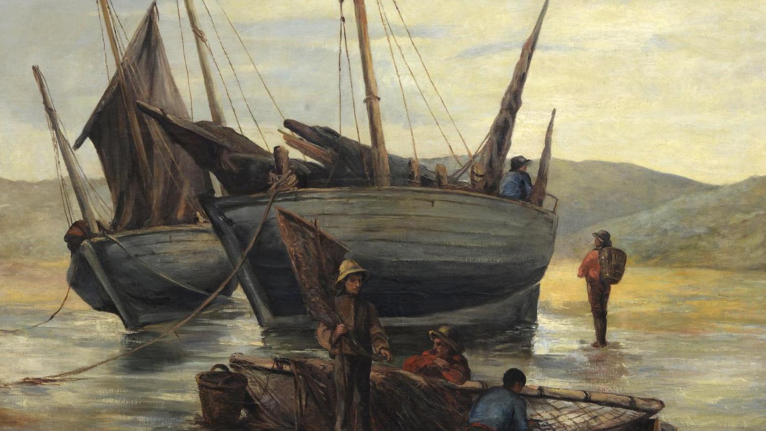 James Ensor (1860-1949), Bateaux échoués, 1880, toile, 163 x 153 cm (détail). Estimation :... Et aux débuts de James Ensor, furent la mer et sa lumière